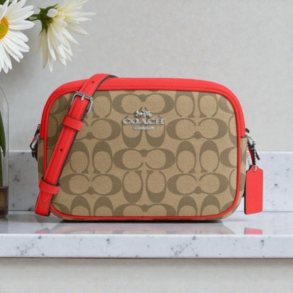 Coach Jamie Camera Bag In Signature Canvas Khaki Miami Red CR135